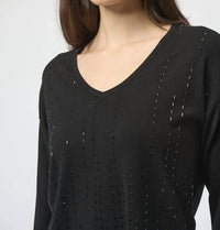 Joseph Ribkoff Iron-on V-neck Pullover Sweater Top in black - women's sweater - alternate view