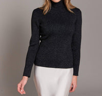 Alashan Cashmere Fine Marino Mitra Lurex Rib Turtle Neck Top in black - women's sweater