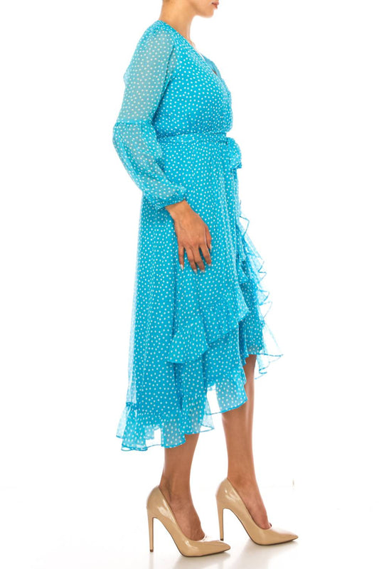 Maison Tara - Long Sleeve Polka Dot Midi Dress