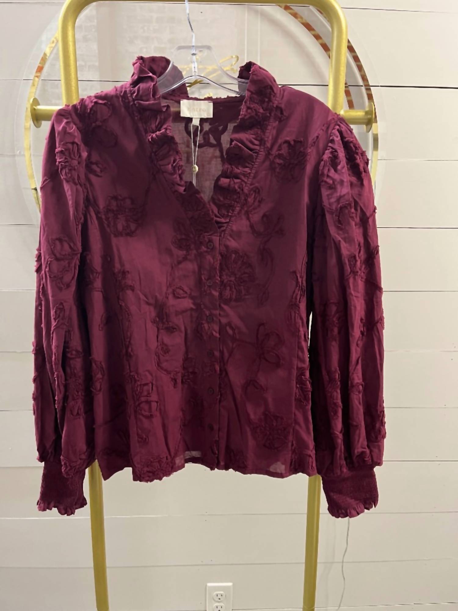 entro Women's Textured Button Up Top in merlot - women's shirt