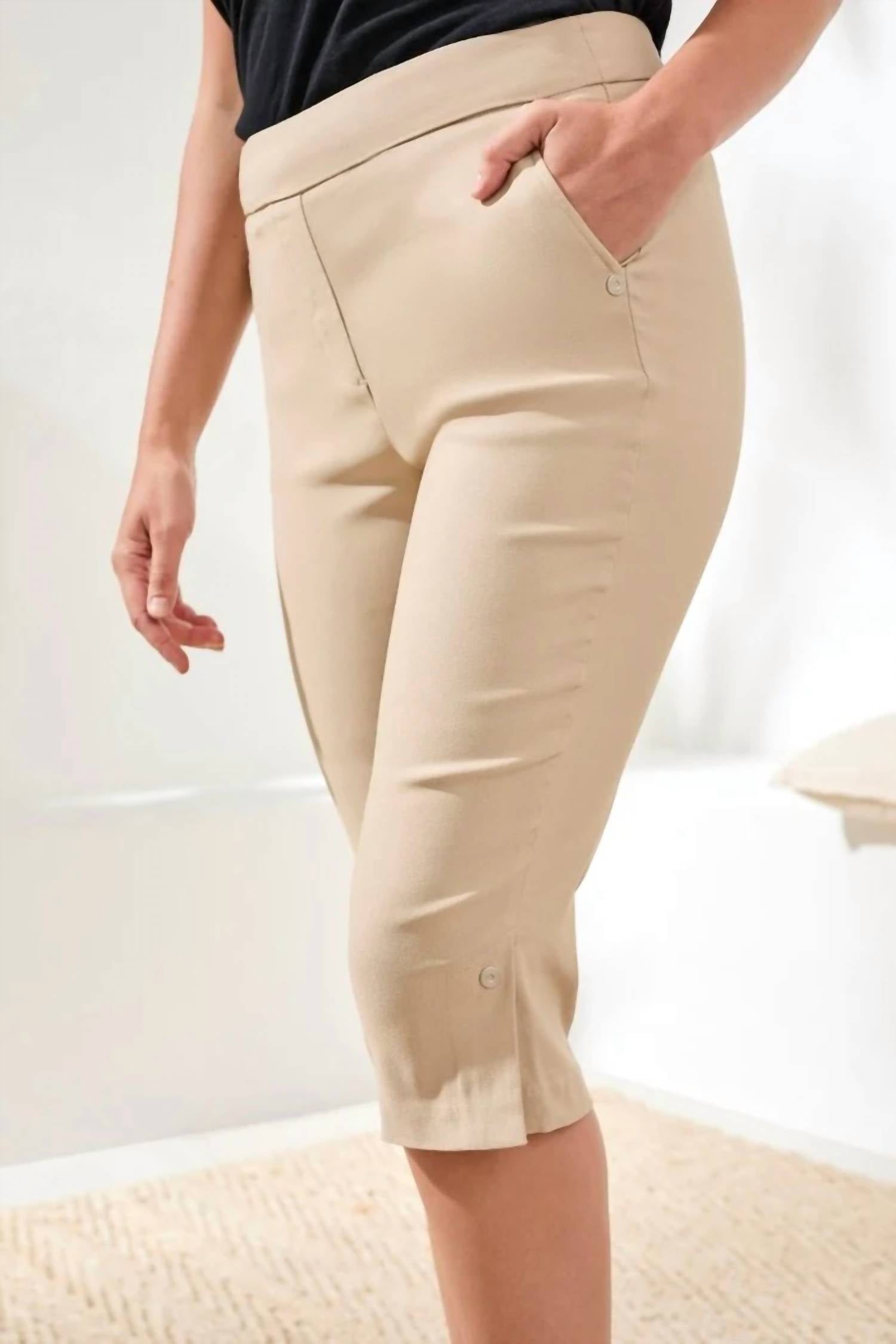 Tribal - Flatten It Slim Leg Capris Pants With Snap Vents