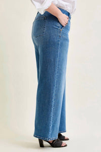 Judy Blue High Waist Trouser Column Jeans - Petite in medium wash - women's jeans - alternate view