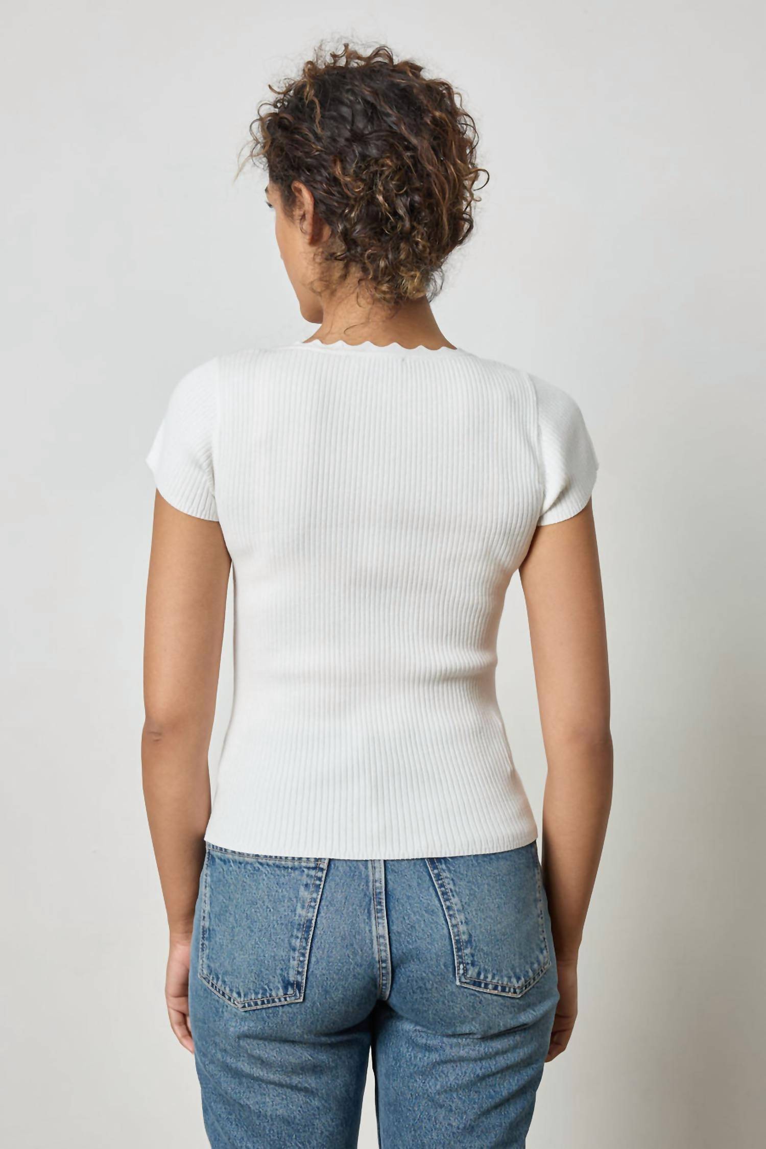 Lilla P - Cap Sleeve Scallop Neck Sweater