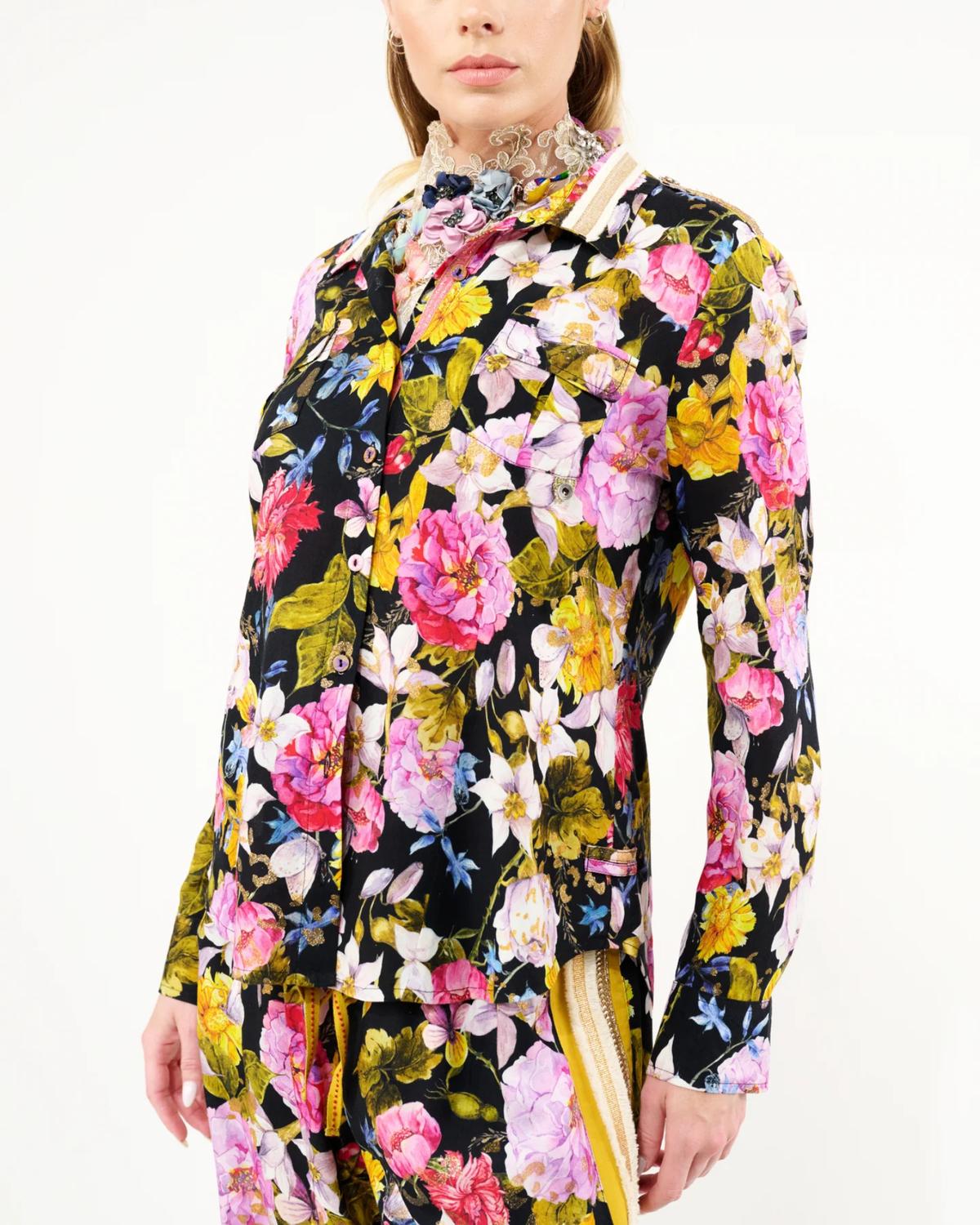 Aratta Flower Bomb Button-down Shirt in night floral - women's shirt - detail view