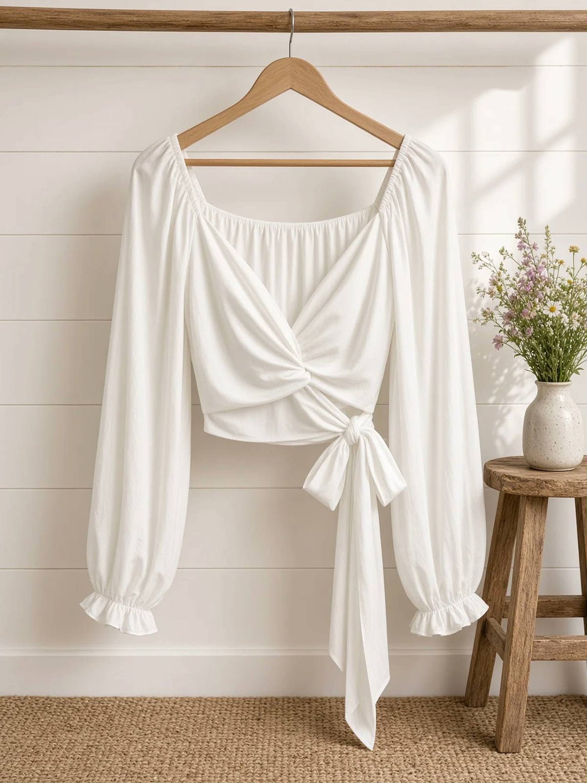 Mable - Women's Long Sleeve Front Twist Crop Top