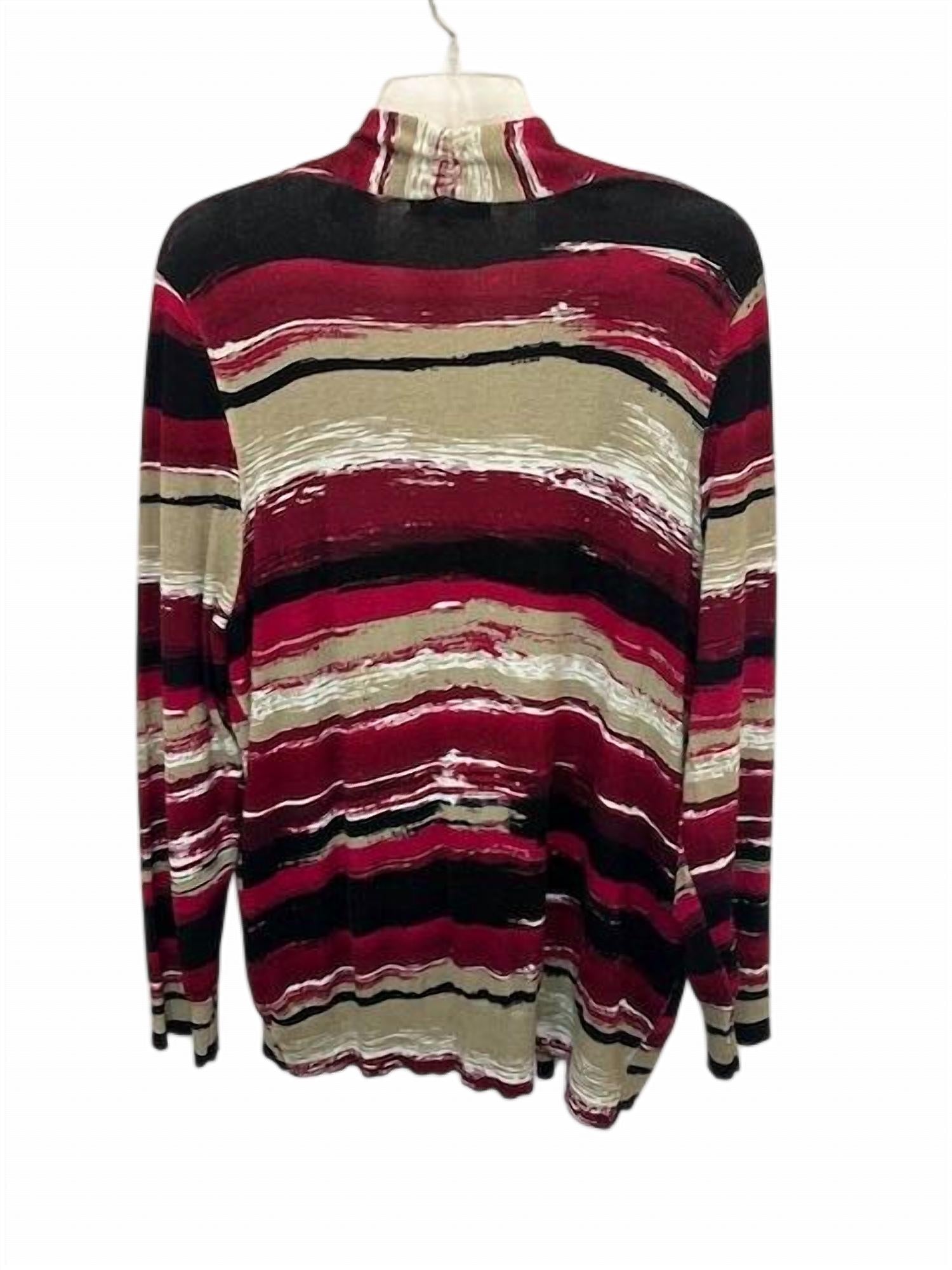 Cheryl Nash Women Brushstroke Pattern Cardigan in red black beige cream - women's cardigan - detail view