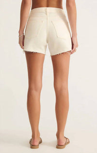 Z Supply Everyday High Rise Denim Short in off white - women's shorts - detail view