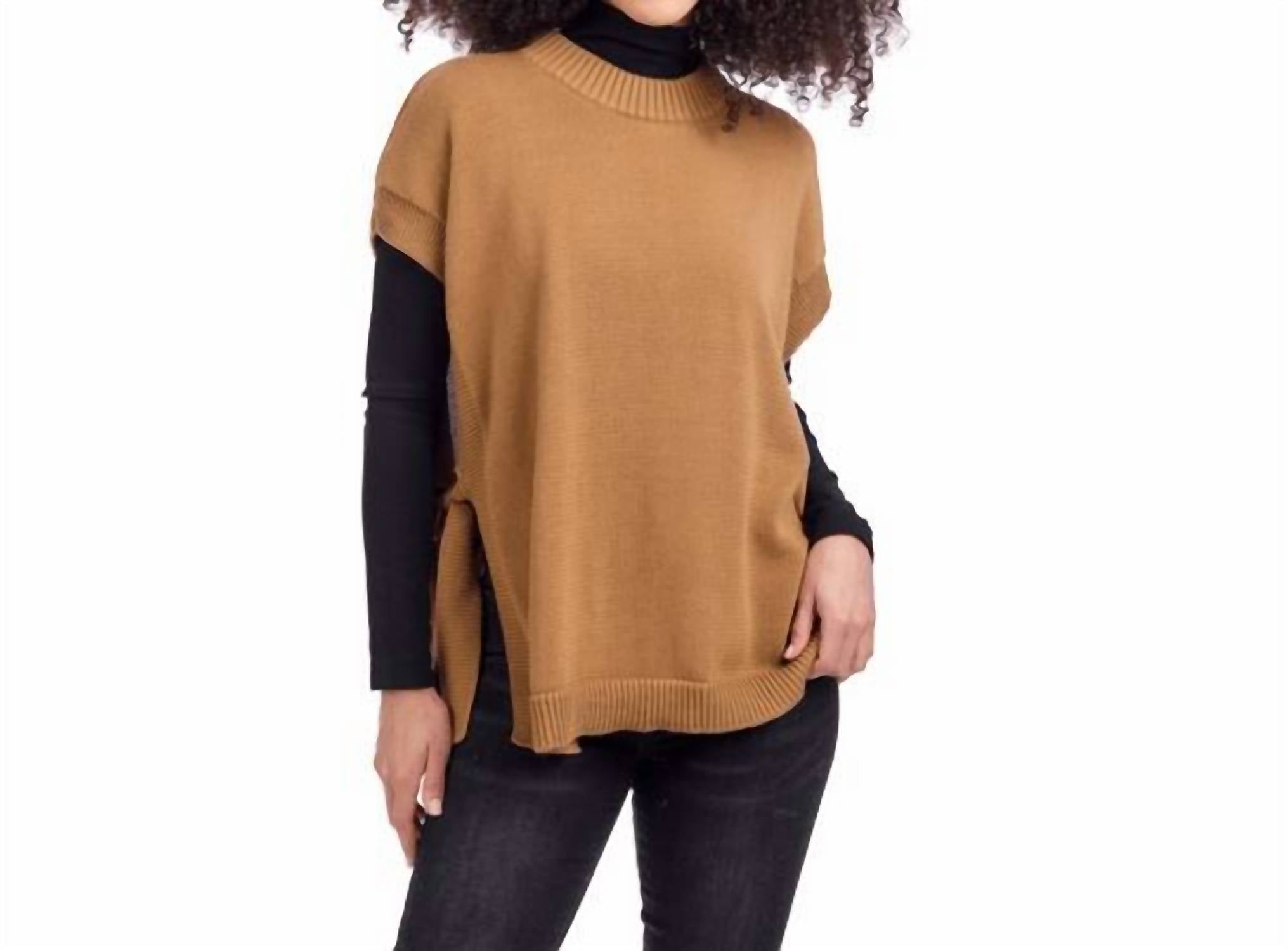 mudpie Ty Sweater Vest in tan - women's sweater - detail view