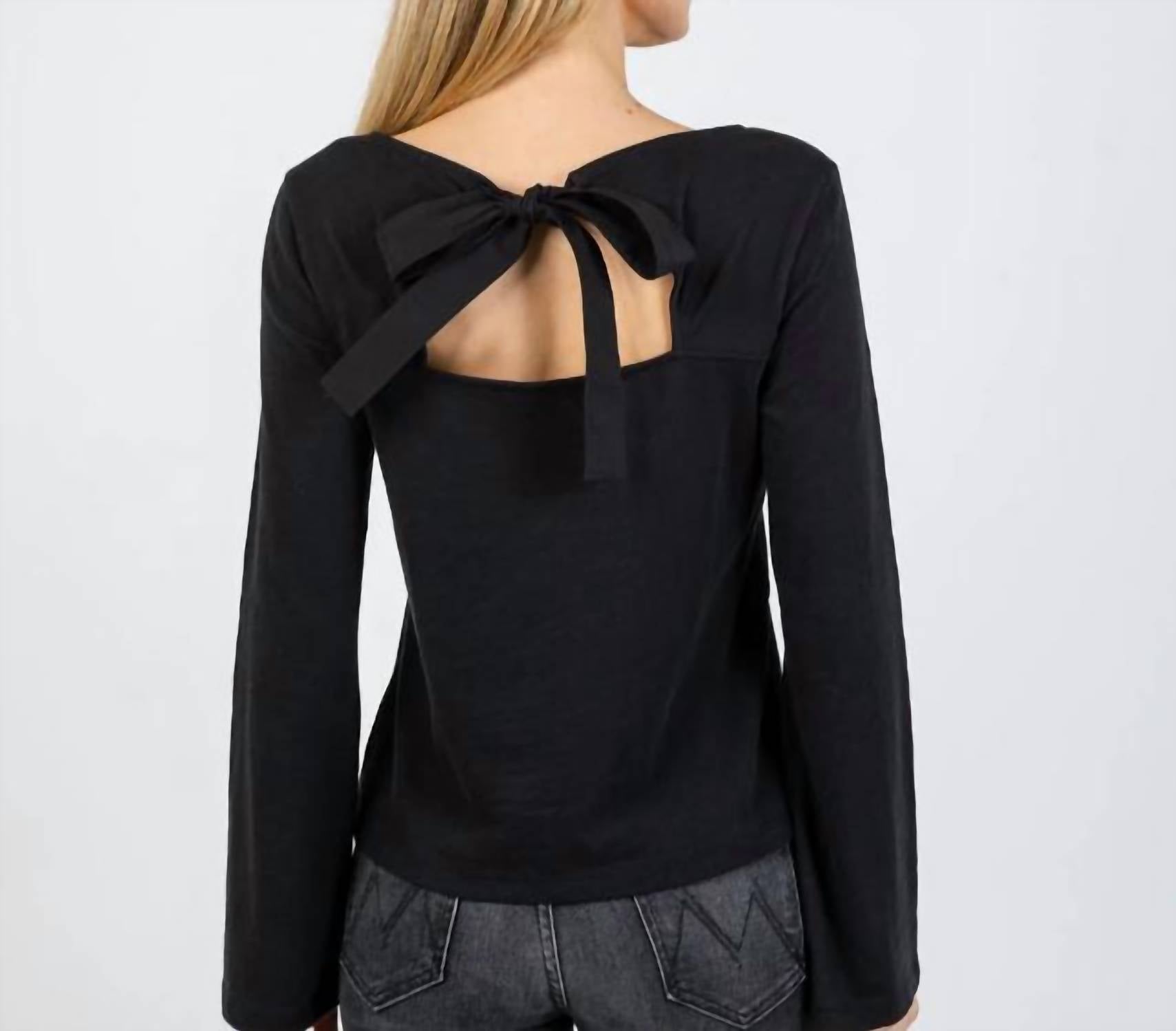 Nation LTD Tavin Tie Back Long Sleeve Top in jet black - women's long sleeve top - alternate view