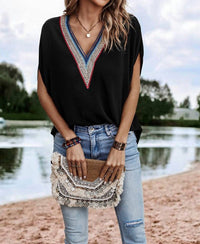 So Me - Contrast V Neck Batwing Sleeve Blouse