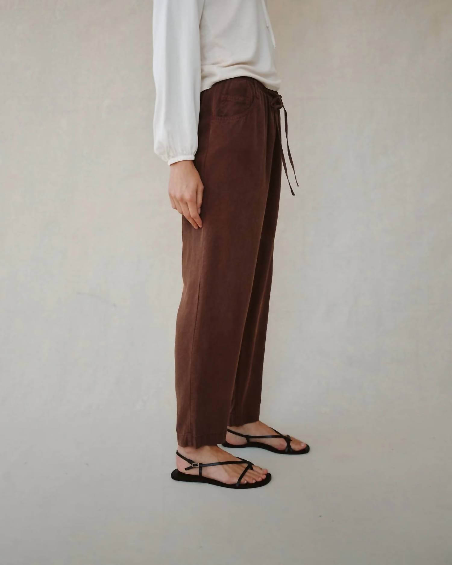 Bella Dahl Pull On Trousers in saddle brown - women's pants - detail view