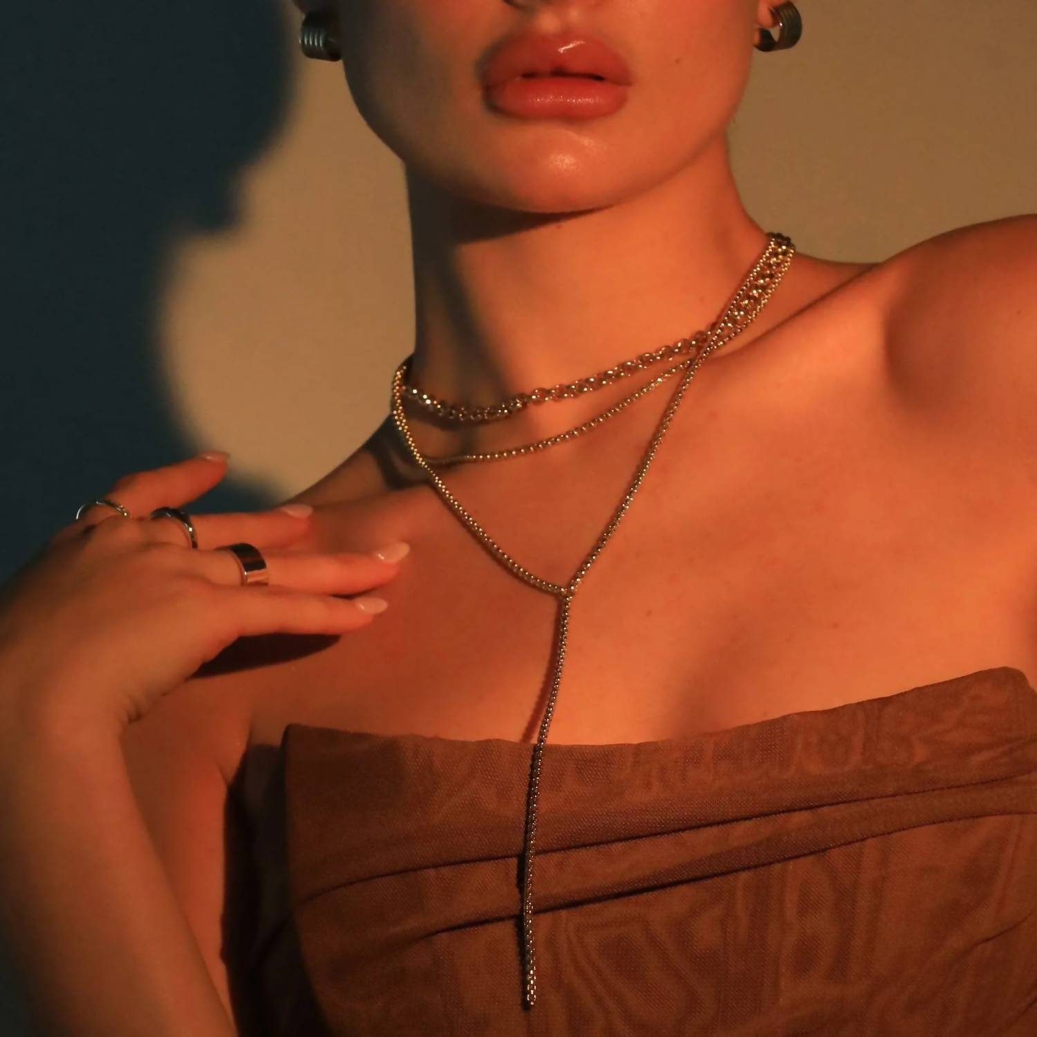 Eklexic - Thin Luciana Box Chain Lariat