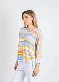 Elliott Lauren - Blocked Off Painted Stripe V Neck Sweater