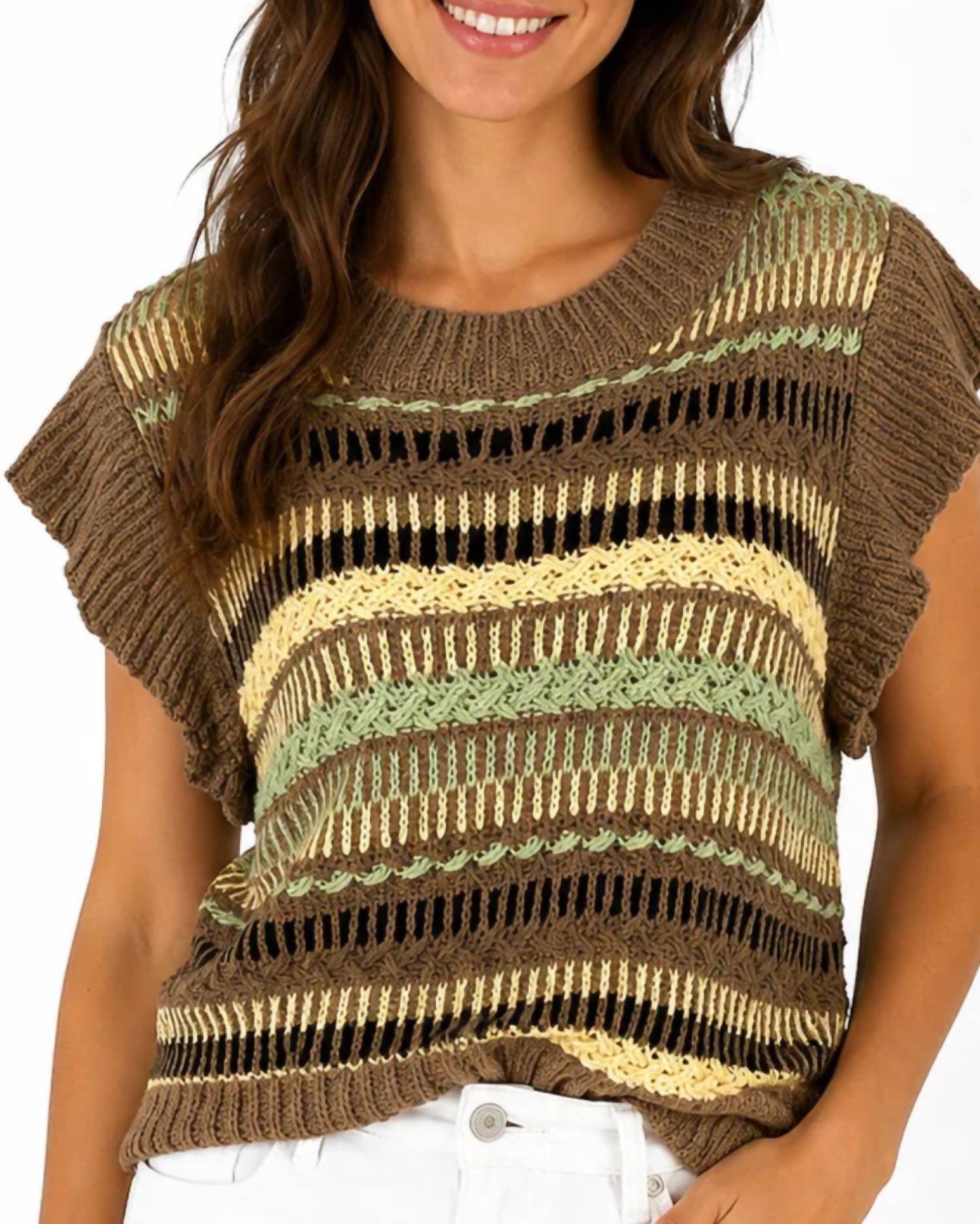 Elan - Mixed-stitch Open-knit Sweater