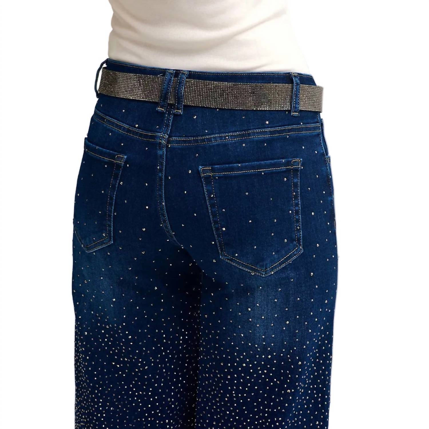 Q2 - Wide Leg Denim Jeans With Rhinestone Details