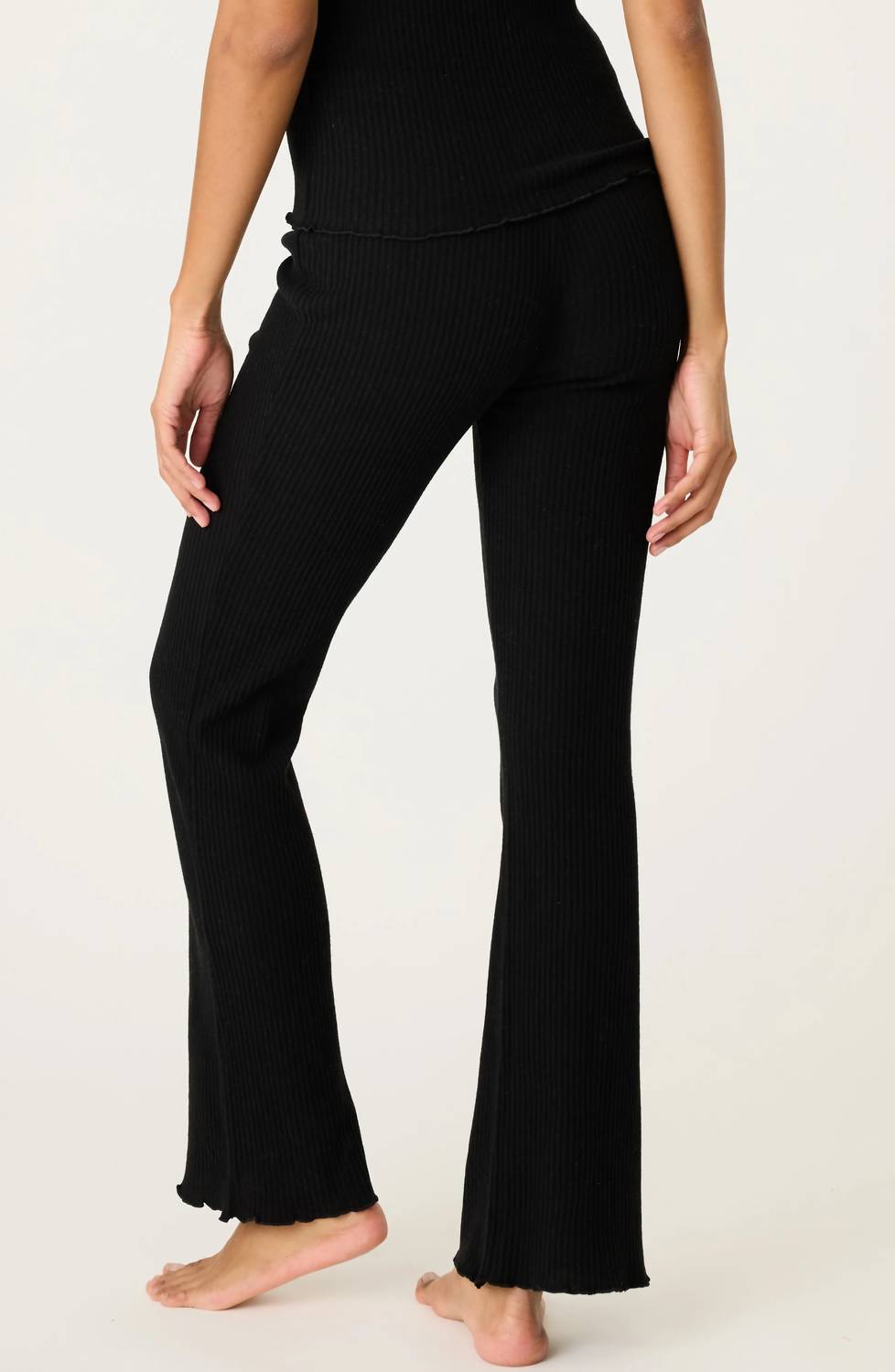 PJ Salvage Reloved Rib Knit Pajama Pants in black - women's pants - detail view