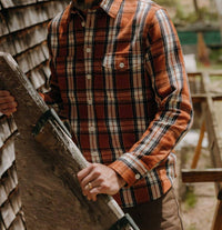 Taylor Stitch Crater Long Sleeve Button Down Shirt in brick plaid - women's shirt - detail view