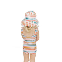 Emerson And Friends - Girl's Sunset Stripe Ruffle Front One Piece