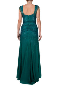 Colors Dress - Long Crystal Off The Shoulder Fringe Slit Gown
