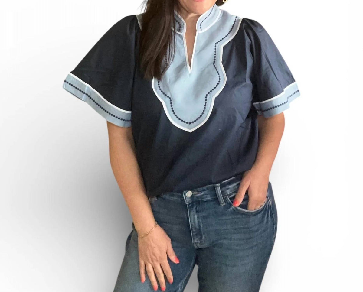 Thml - Wide Sleeve Contrast Trim V-neck Top