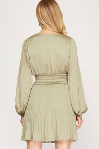 She + Sky - Long Sleeve Satin Dress