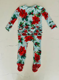 Posh Peanut - Baby Girls Poinsettia Zippered One Piece Footie