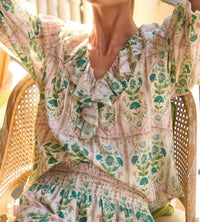 HUNTER BELL Imogen Blouse in pink trellis - women's blouse - view 4