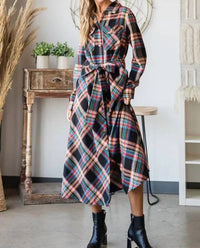 Jade By Jane - Plaid Belted Long Shirt Dress - Plus