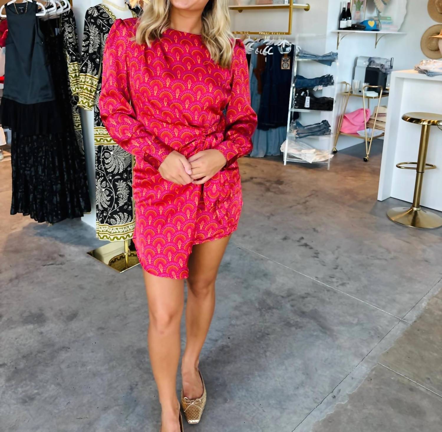 Karlie - Vintage Fan Satin Wrap Dress