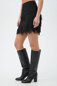 Trina Turk Rico Fringe Mini Skirt in black - women's skirt - detail view
