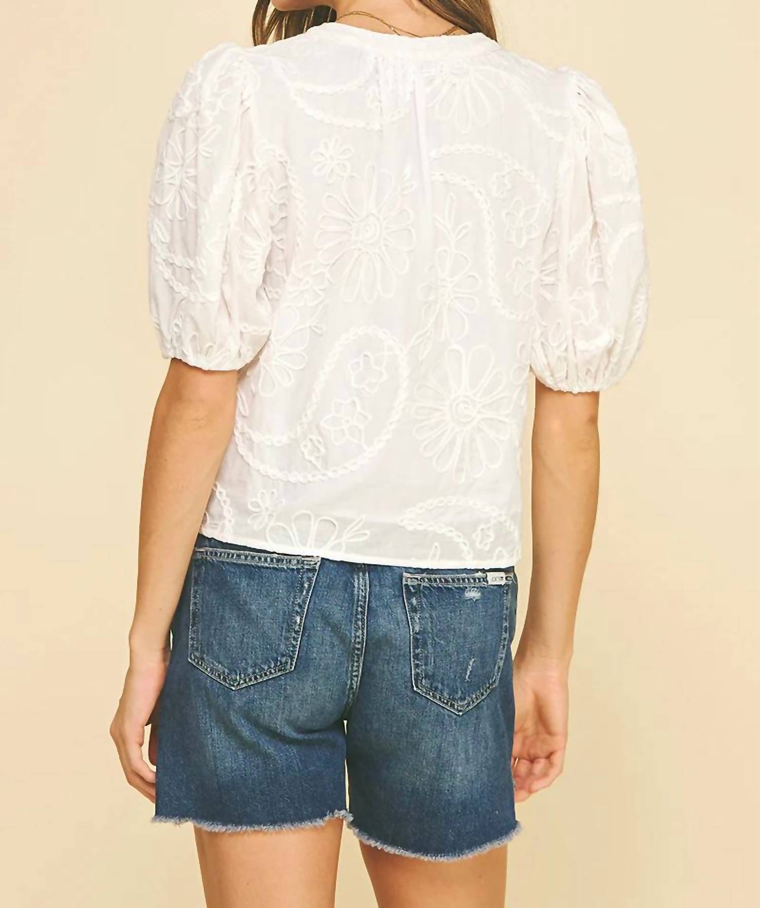 Pinch - Floral Embroidered Blouse Top