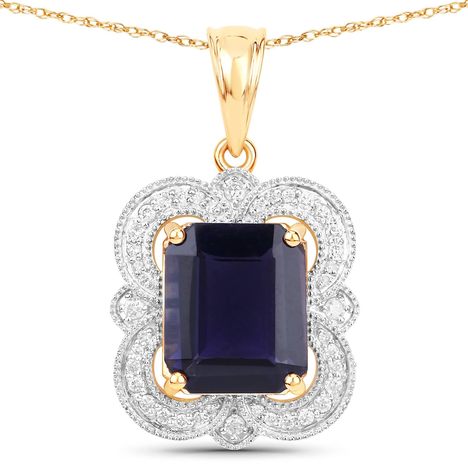 Diana M Jewels - Women's Octagon Natural Lollite Pendant Necklace (4.07 Ct) - Statement