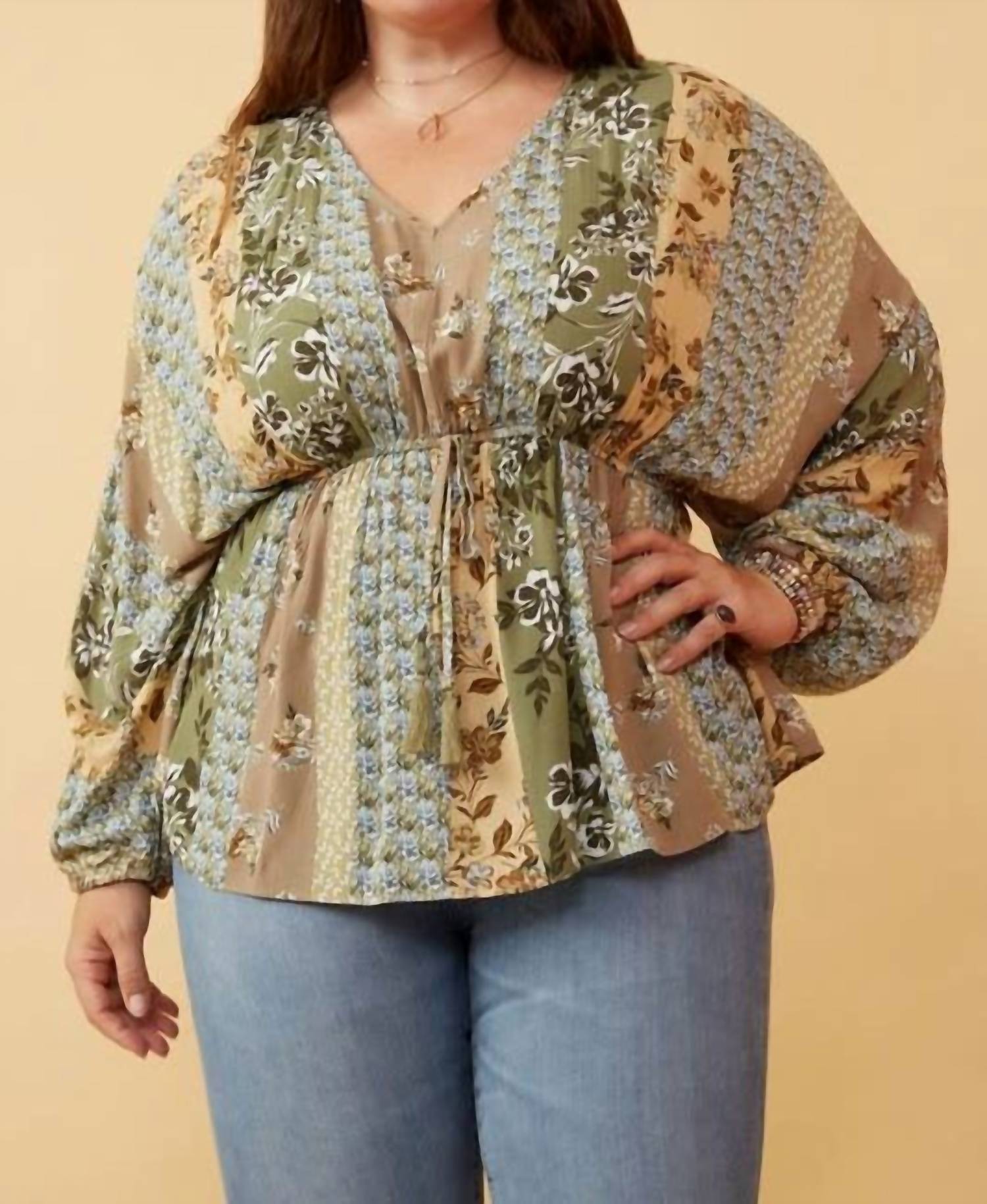 Hayden La - Mixed Print Block Dolman Peplum Top - Plus