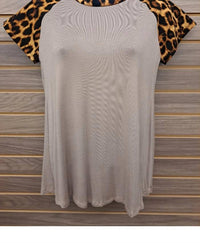 Color Bear - Women's Leopard Sleeve Solid Bodice Tee