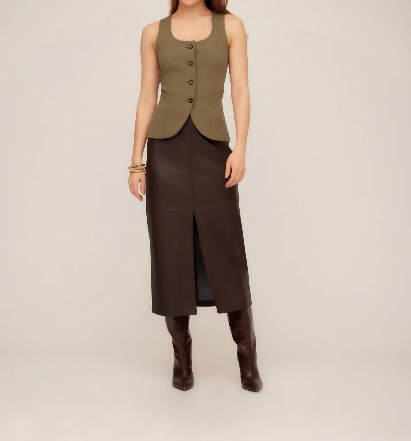 Fifteen Twenty Joni Button Up Vest in light olive - women's blouse - view 4