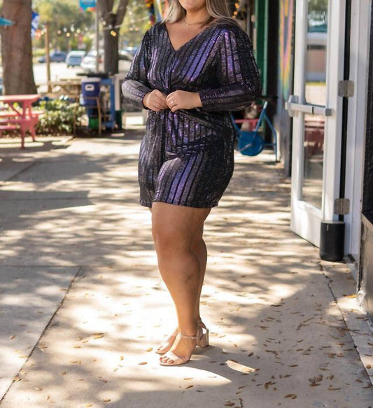 Skies Are Blue - Stripe Sequin Romper - Plus