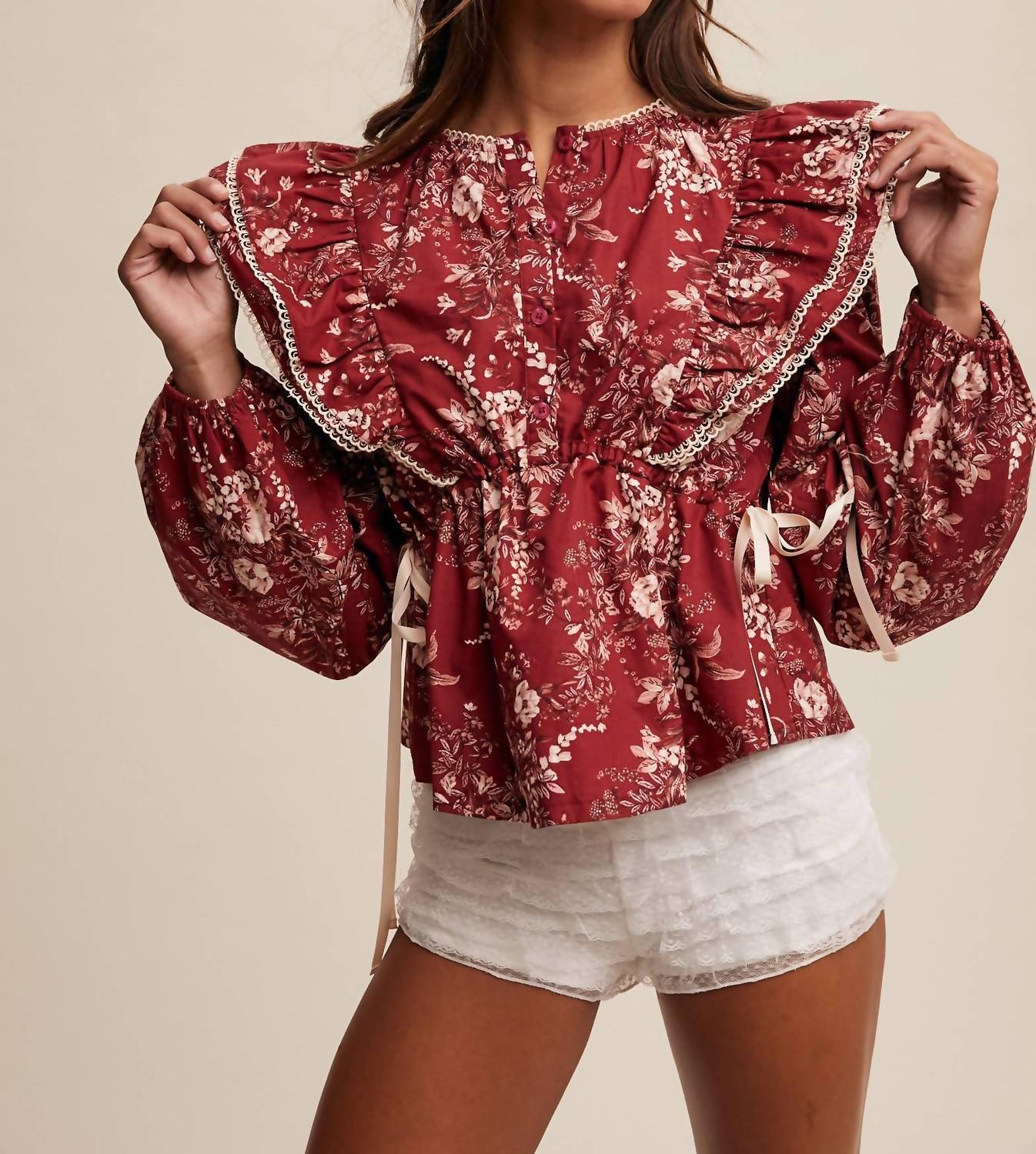 Listicle - Victorian Floral Ruffle Blouse