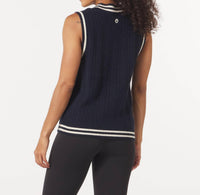 glyder Hanalei Vest in navy white stripe - women's sweater - alternate view