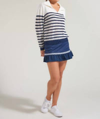 L'Oeuf Poche Pointelle Racquests Sweater in off white navy stripes - women's sweater