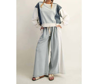 Style Usa - Frayed Color Block Long Sleeve Pullover