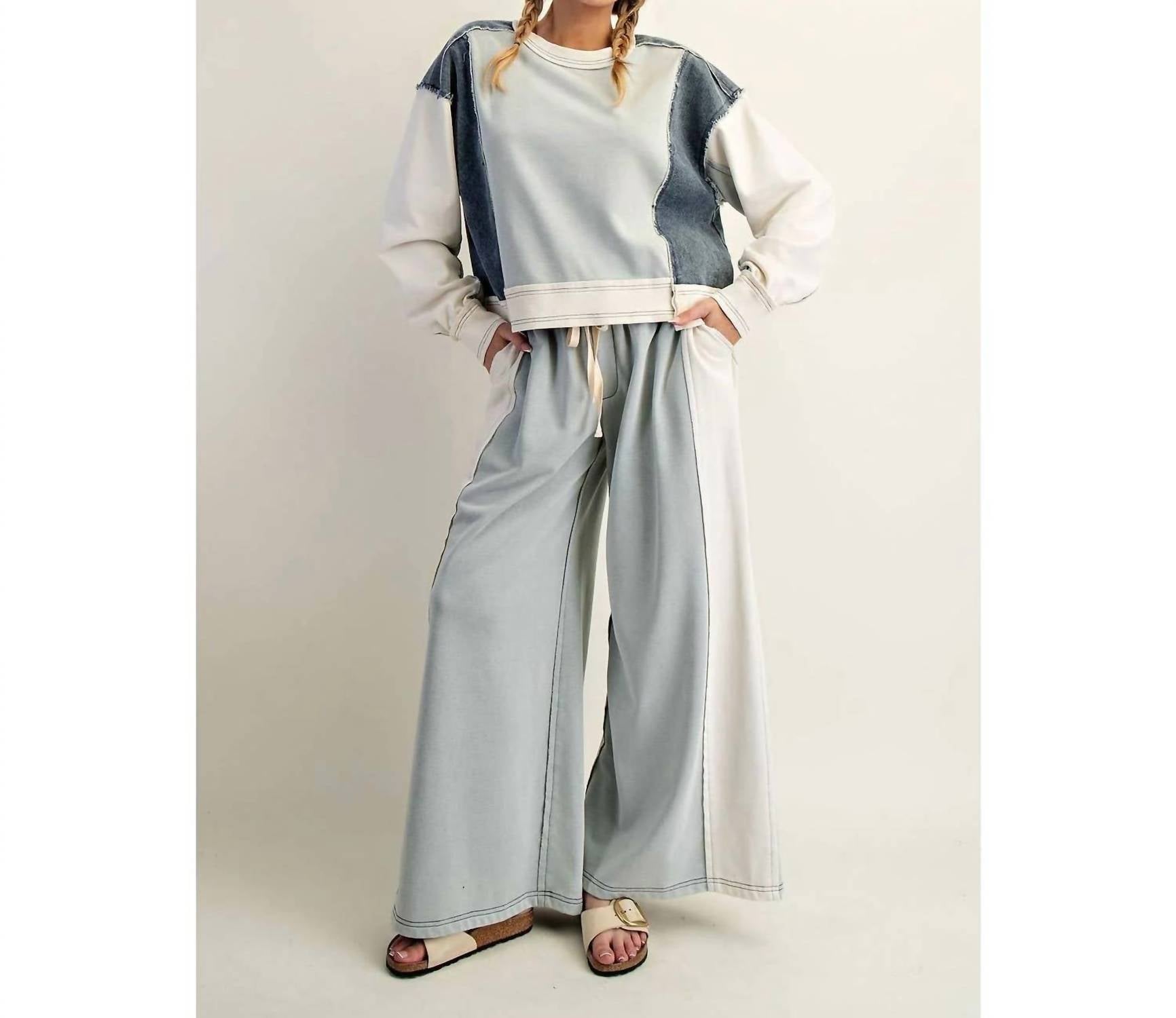 Style Usa - Frayed Color Block Long Sleeve Pullover