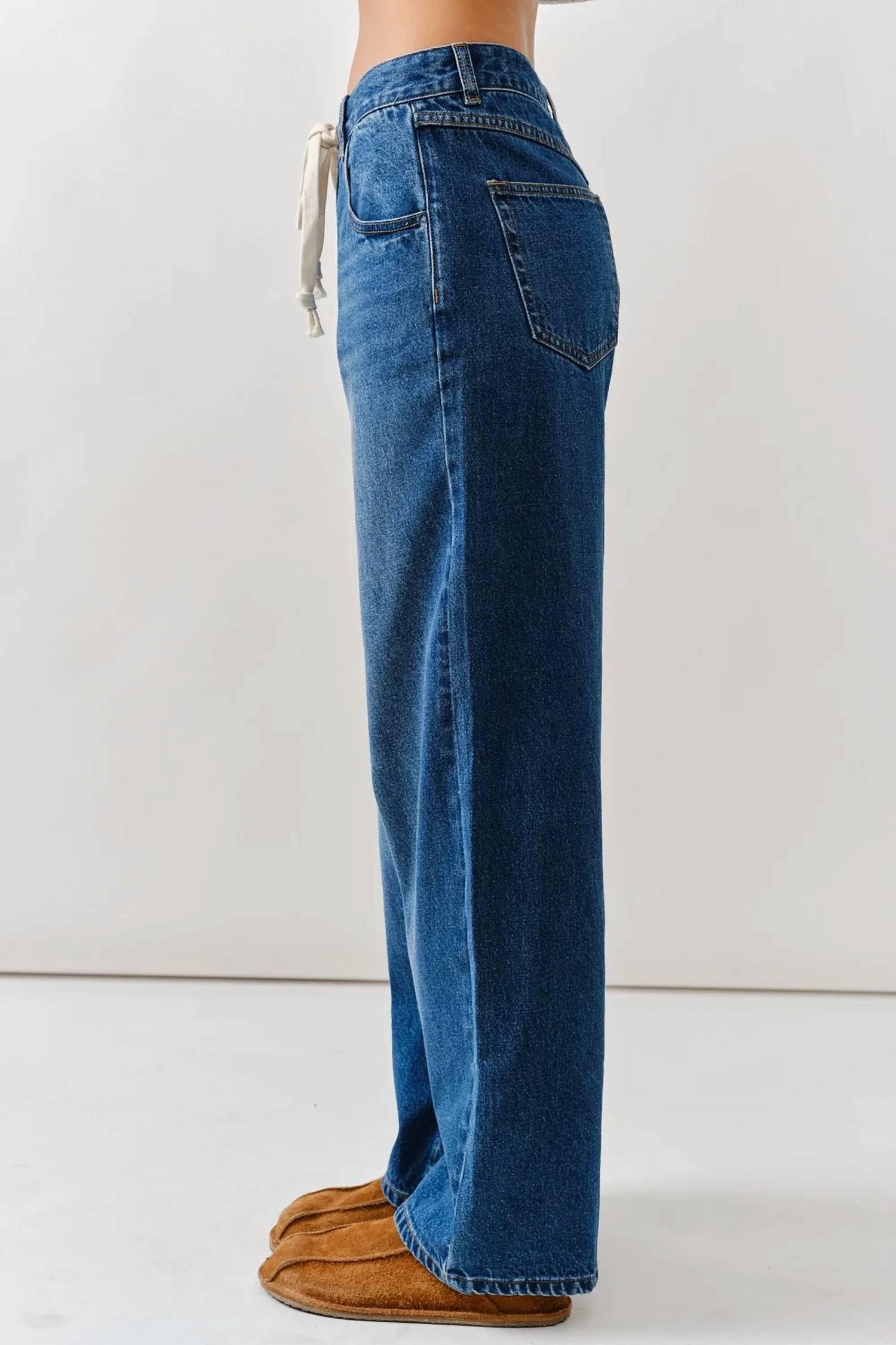 Aaron & Amber - Drawstring Wide Leg Jeans