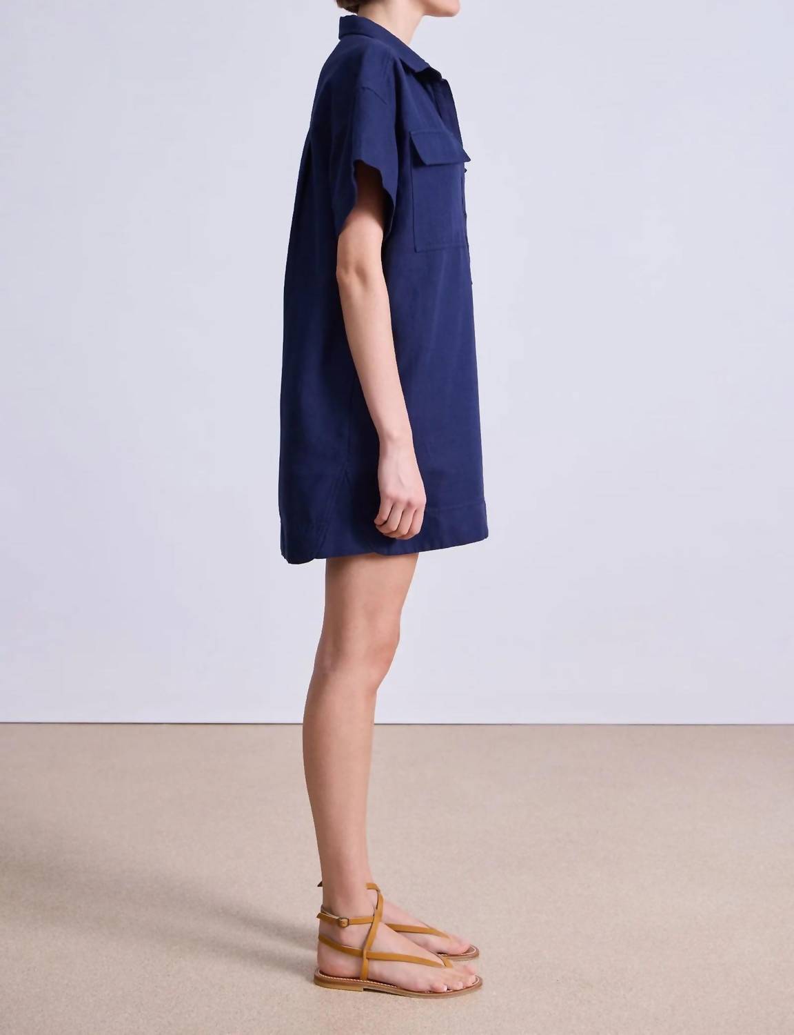 APIECE APART Stefana Shirt Dress in navy - women's dress - detail view