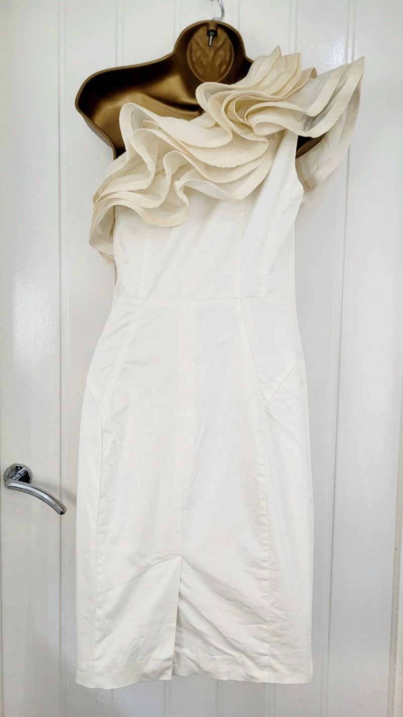 ted baker ruffle one shoulder dress TED BAKER London Gray Pleated Ruffle One Shoulder Sheath Dress 3TB = 6/8 = M NEW