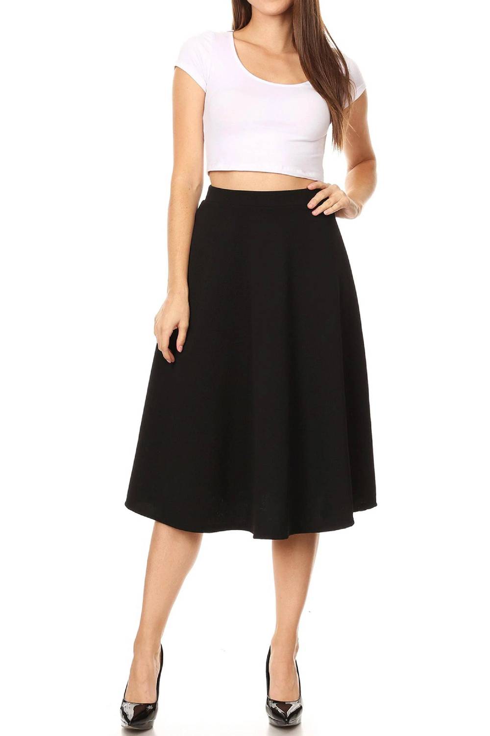 Moa Collection - Women's Solid Basic Casual Midi Skirt