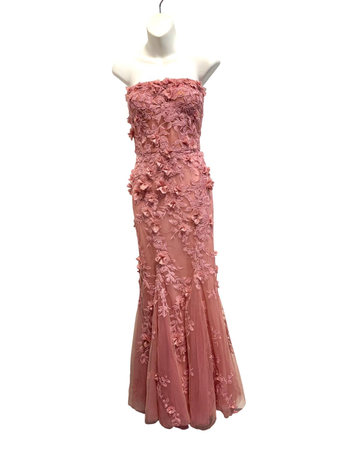 Marchesa - Women's Pre-loved Tulle Strapless Gown With Applique And Crystals