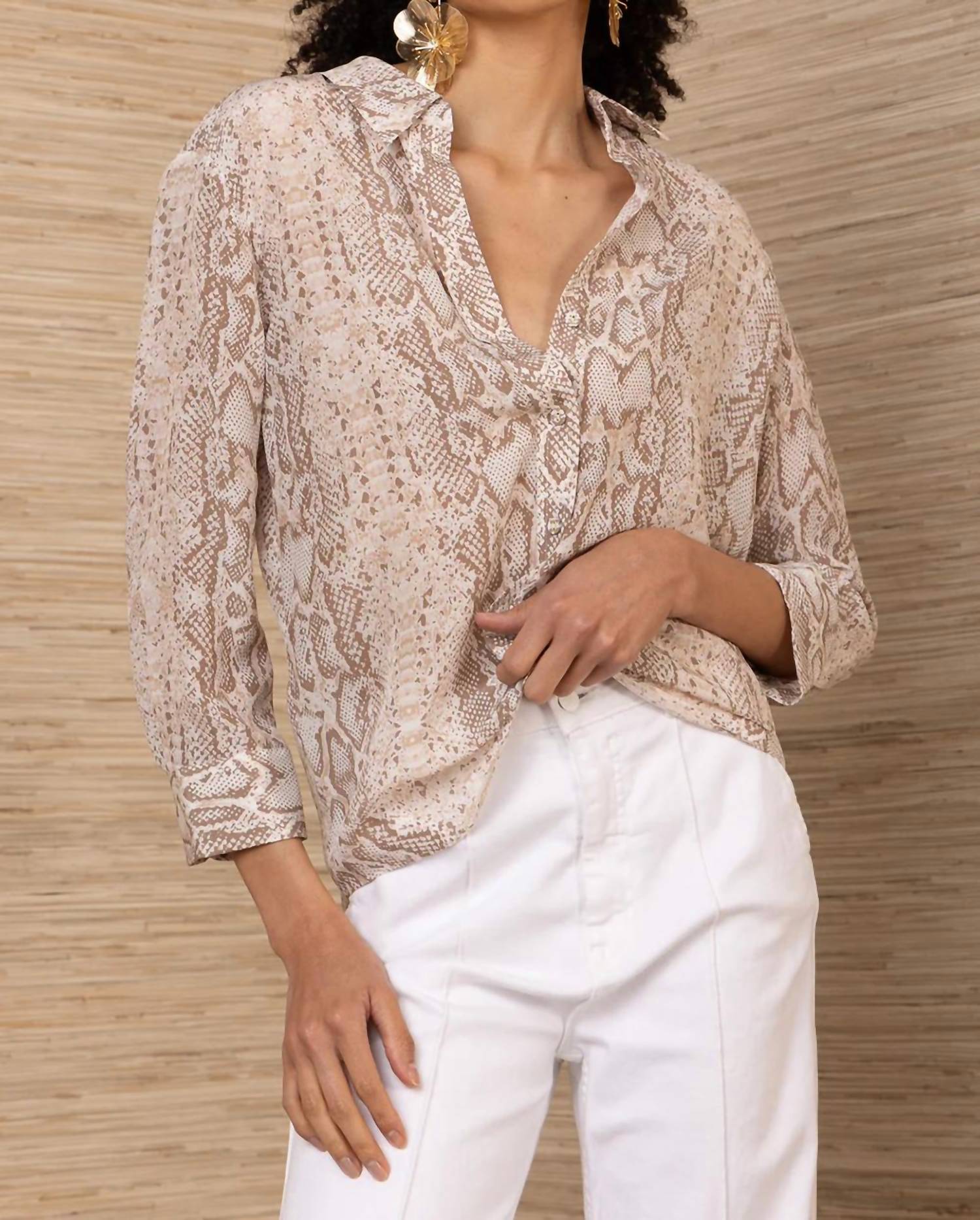 HALE BOB Rosalina Silk Top in beige - women's blouse - alternate view