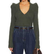 Nation Ltd - Lara Puff Shoulder V-neck Pullover