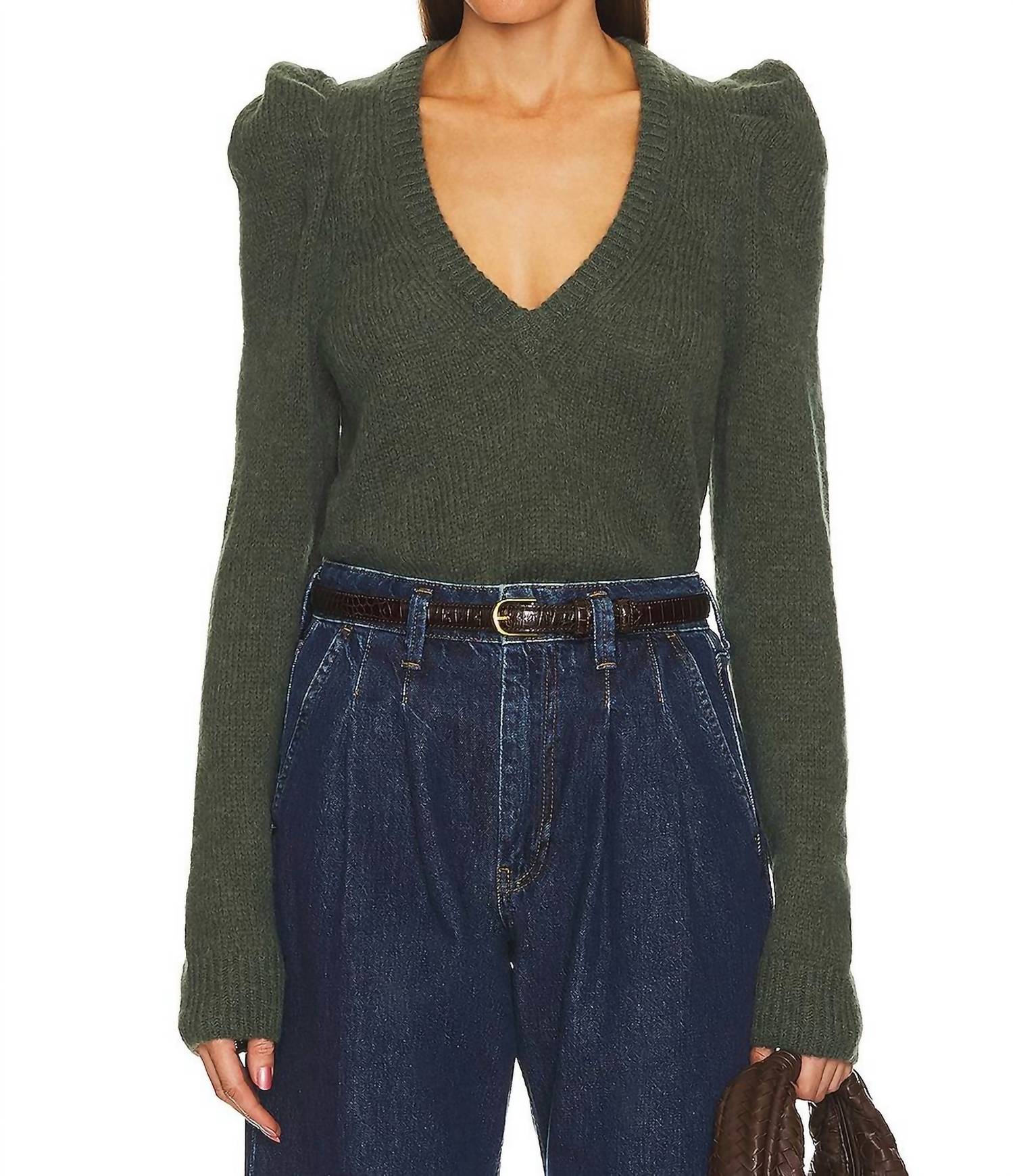 Nation Ltd - Lara Puff Shoulder V-neck Pullover