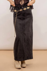 Blu Pepper - Panel Denim Midi Skirt